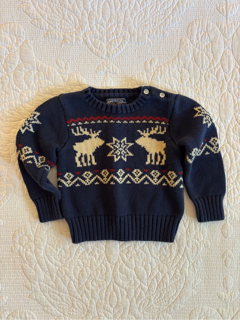 Vintage American Living by Ralph Lauren Navy Fair Isle Reindeer Sweater